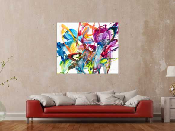 Original Gemälde abstrakt 100x120cm Action Painting Modern Art handgemalt Fluid Painting bunt weiß pink einzigartig