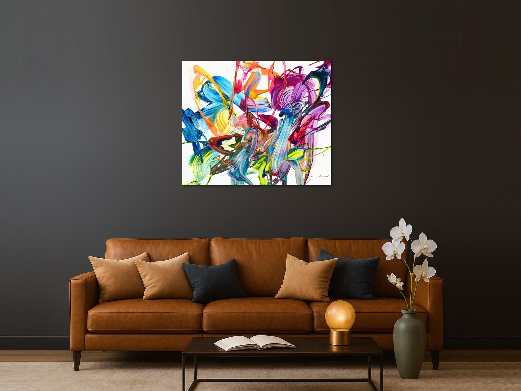 Original Gemälde abstrakt 100x120cm Action Painting Modern Art handgemalt Fluid Painting bunt weiß pink einzigartig