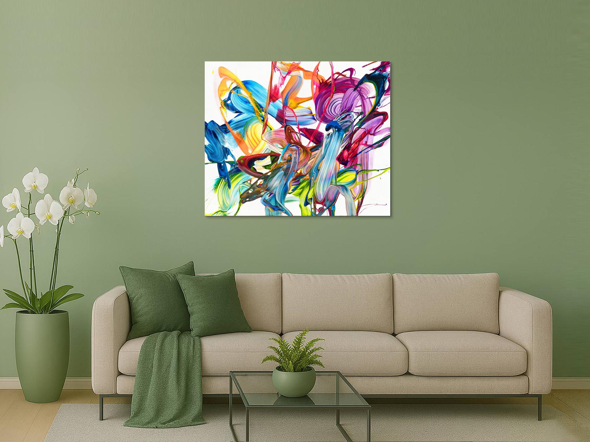 Original Gemälde abstrakt 100x120cm Action Painting Modern Art handgemalt Fluid Painting bunt weiß pink einzigartig