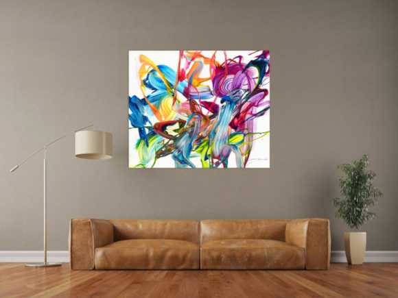 Original Gemälde abstrakt 100x120cm Action Painting Modern Art handgemalt Fluid Painting bunt weiß pink einzigartig