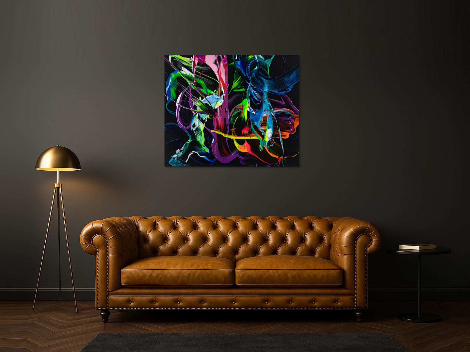 Gemälde Original abstrakt 100x120cm Action Painting Modern Art handgefertigt Fluid Painting schwarz bunt blau Einzelstück