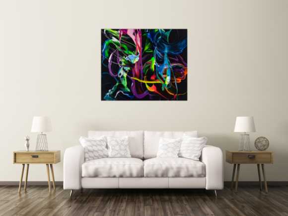 Gemälde Original abstrakt 100x120cm Action Painting Modern Art handgefertigt Fluid Painting schwarz bunt blau Einzelstück