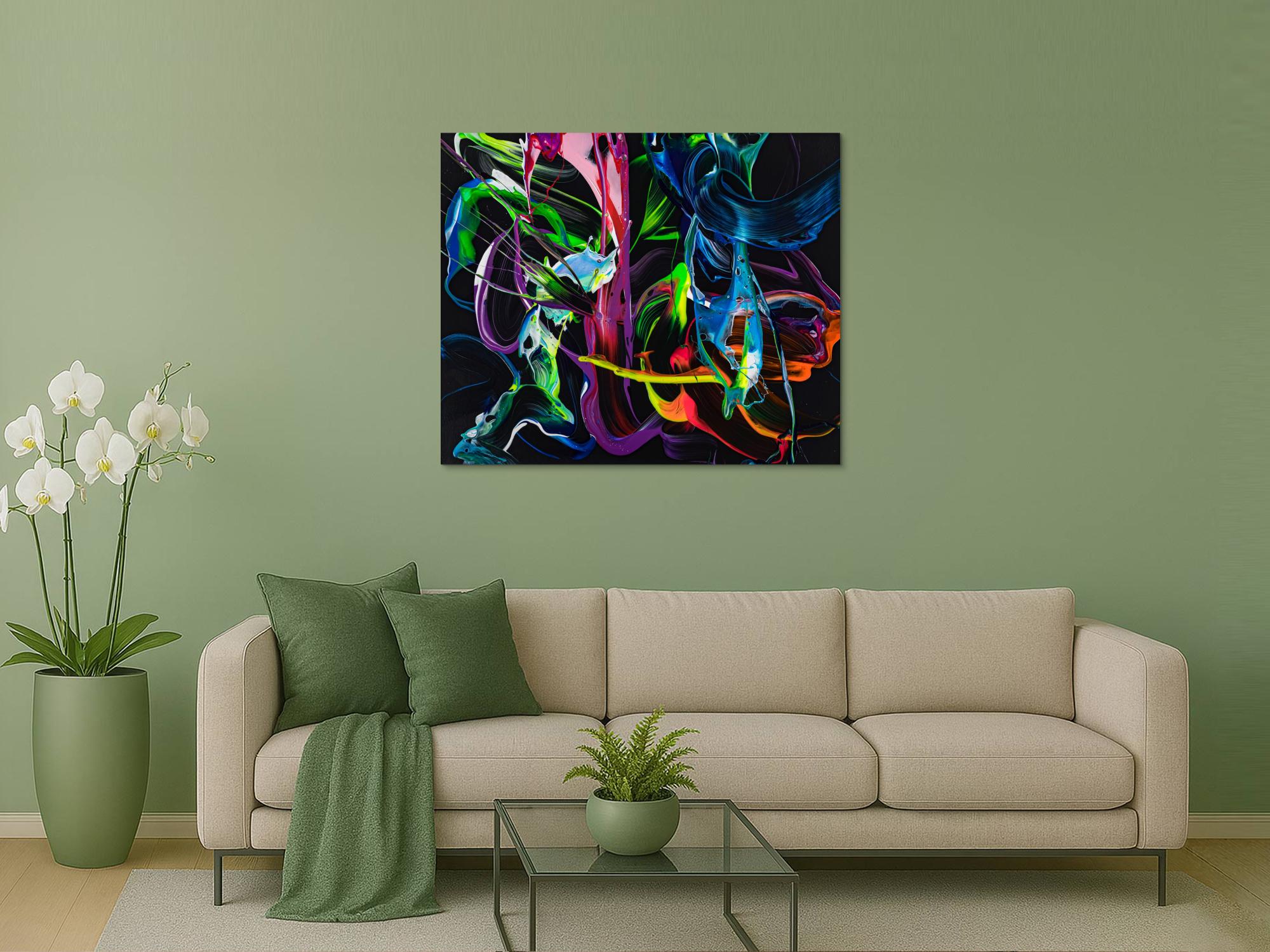 Gemälde Original abstrakt 100x120cm Action Painting Modern Art handgefertigt Fluid Painting schwarz bunt blau Einzelstück