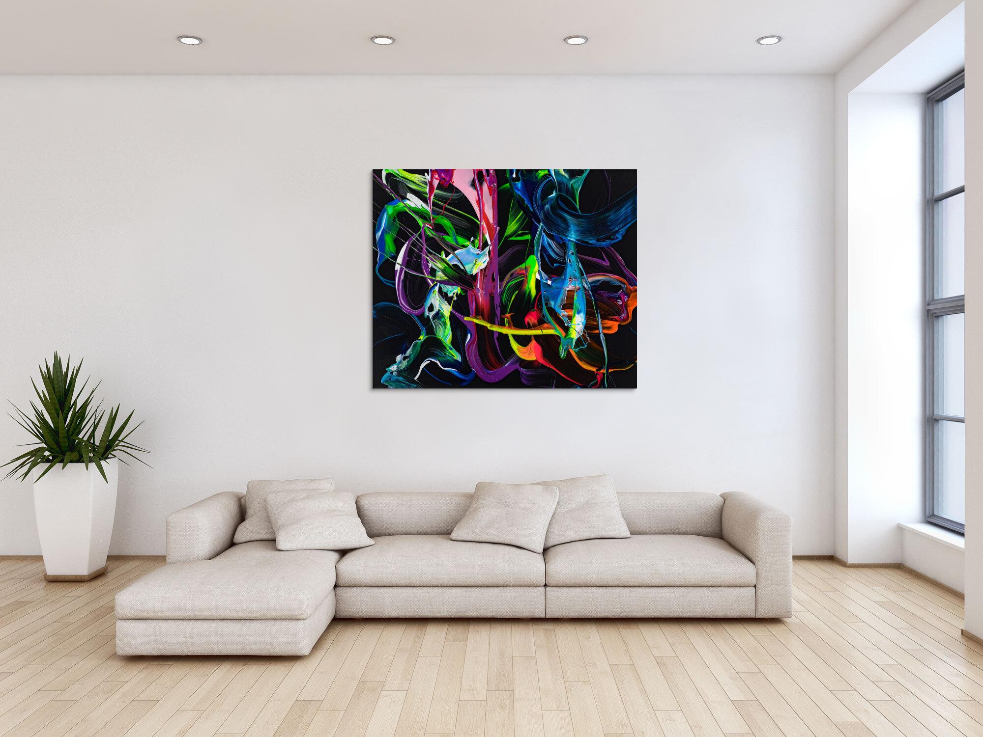 Gemälde Original abstrakt 100x120cm Action Painting Modern Art handgefertigt Fluid Painting schwarz bunt blau Einzelstück