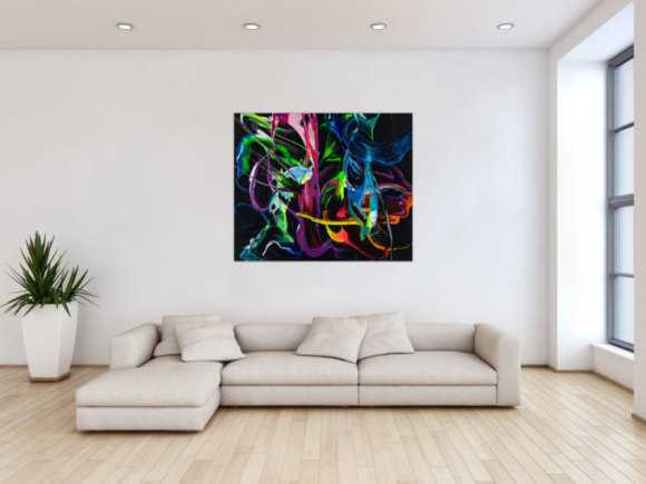 Gemälde Original abstrakt 100x120cm Action Painting Modern Art handgefertigt Fluid Painting schwarz bunt blau Einzelstück