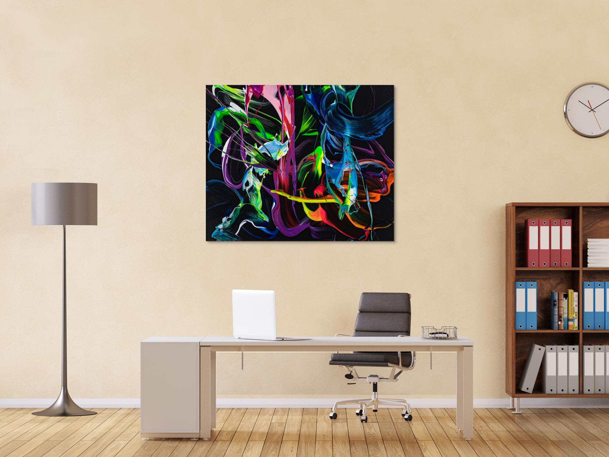 Gemälde Original abstrakt 100x120cm Action Painting Modern Art handgefertigt Fluid Painting schwarz bunt blau Einzelstück