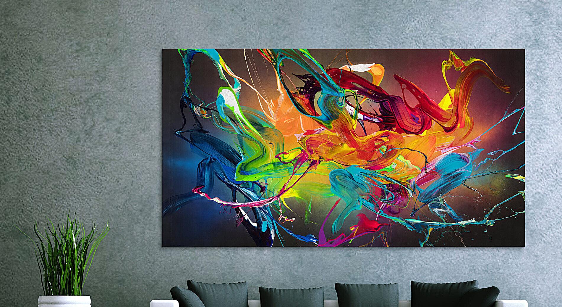 Original Gemälde abstrakt 120x220cm Action Painting expressionistisch handgefertigt Mischtechnik schwarz bunt orange hochwertig