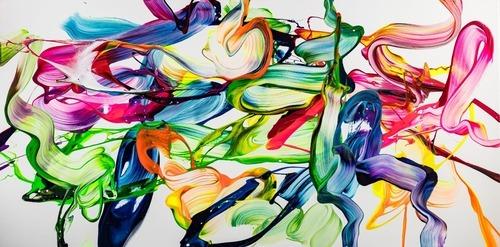 Abstraktes Original Gemälde 100x200cm Spachteltechnik Modern Art handgefertigt Action Painting weiß bunt hellgrün Einzelstück