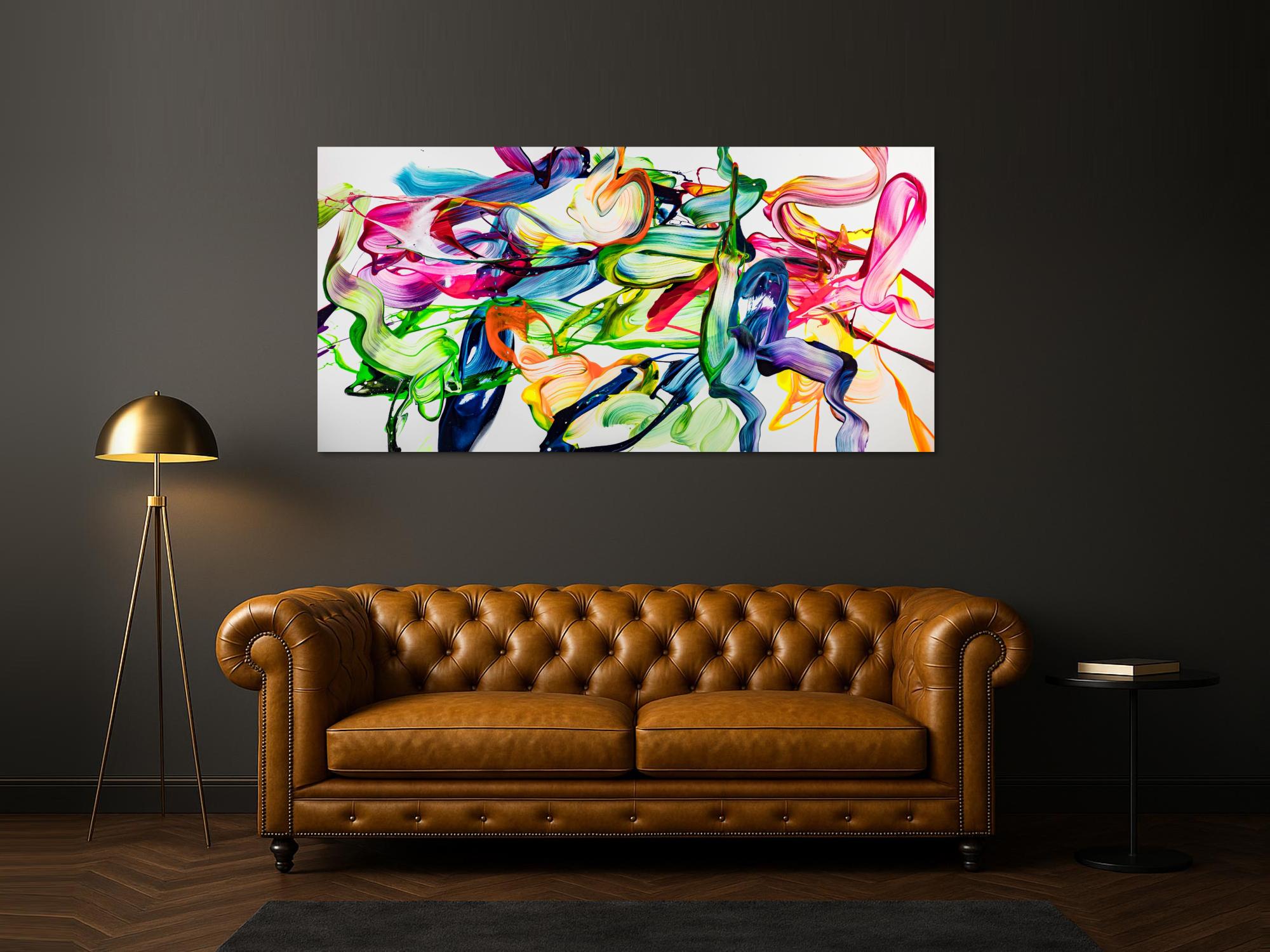 Abstraktes Original Gemälde 100x200cm Spachteltechnik Modern Art handgefertigt Action Painting weiß bunt hellgrün Einzelstück