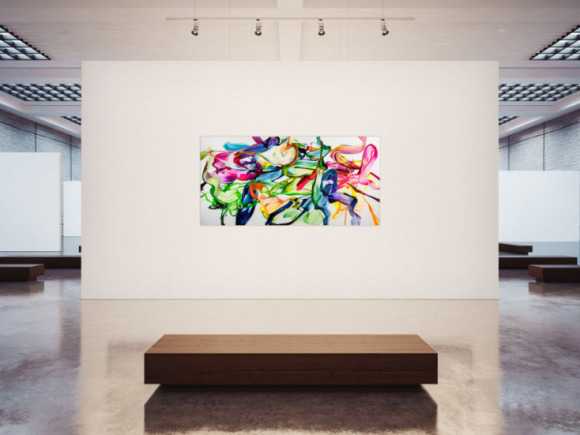Abstraktes Original Gemälde 100x200cm Spachteltechnik Modern Art handgefertigt Action Painting weiß bunt hellgrün Einzelstück