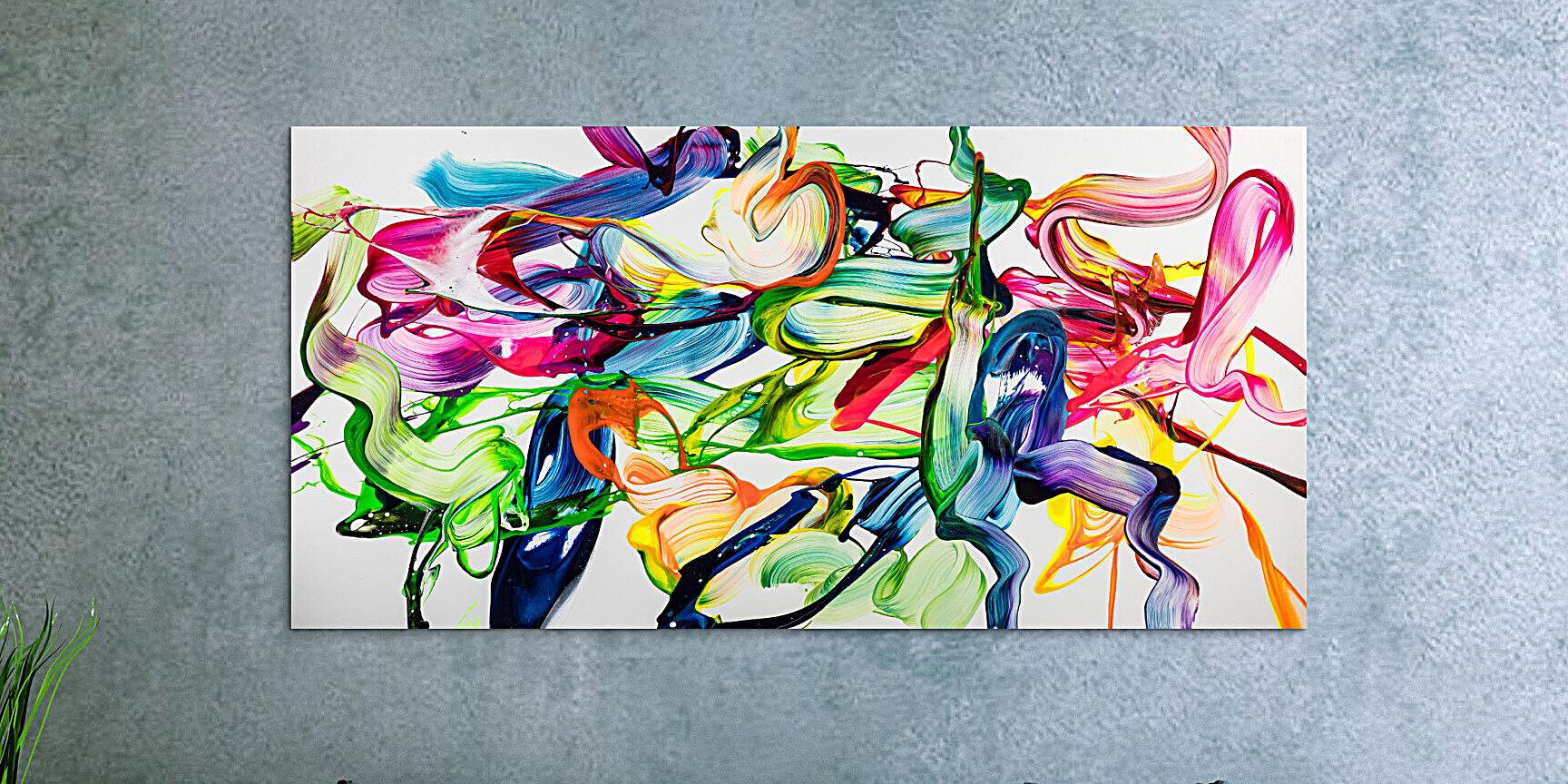 Abstraktes Original Gemälde 100x200cm Spachteltechnik Modern Art handgefertigt Action Painting weiß bunt hellgrün Einzelstück