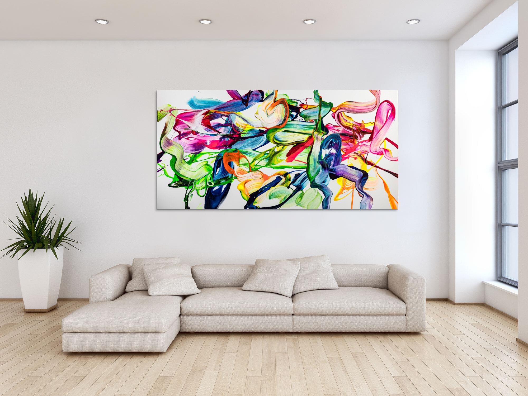Abstraktes Original Gemälde 100x200cm Spachteltechnik Modern Art handgefertigt Action Painting weiß bunt hellgrün Einzelstück