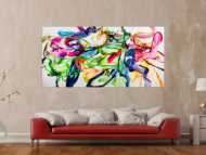 Abstraktes Original Gemälde 100x200cm Spachteltechnik Modern Art handgefertigt Action Painting weiß bunt hellgrün Einzelstück