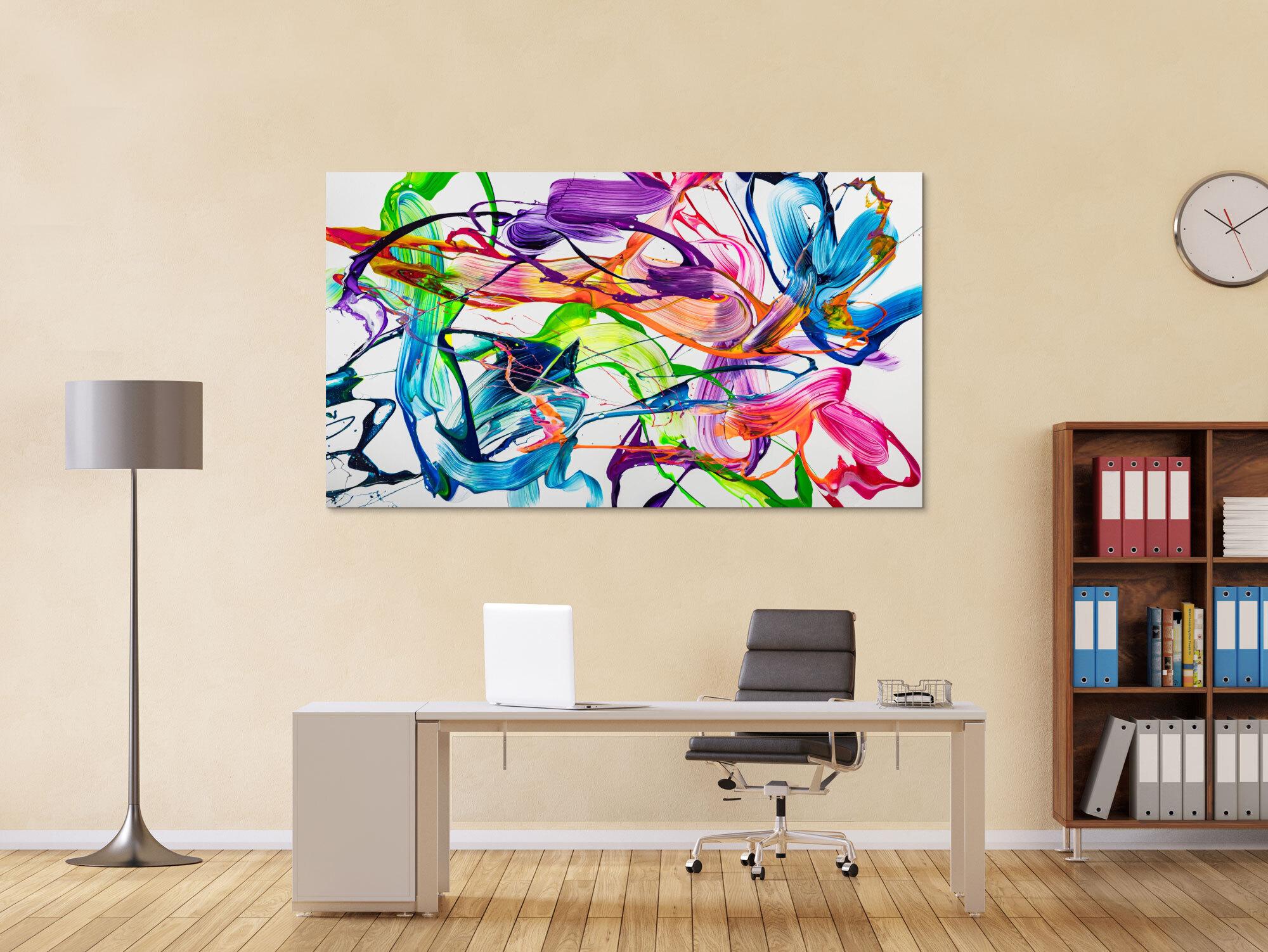 Original Gemälde abstrakt 100x180cm Action Painting zeitgenössisch handgemalt Fluid Painting weiß bunt hellgrün hochwertig