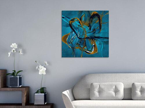 Gemälde Original abstrakt 70x70cm Action Painting expressionistisch auf Leinwand Fluid Painting blau gold türkis Unikat