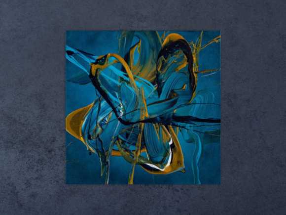 Gemälde Original abstrakt 70x70cm Action Painting expressionistisch auf Leinwand Fluid Painting blau gold türkis Unikat