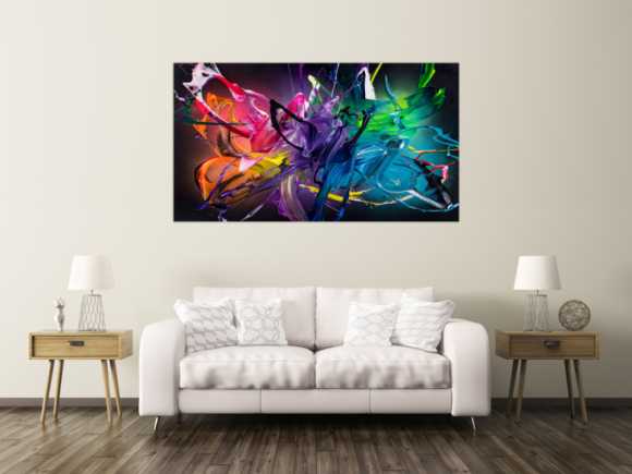 Gemälde Original abstrakt 100x180cm Action Painting Modern Art handgemalt Fluid Painting schwarz bunt violett Einzelstück