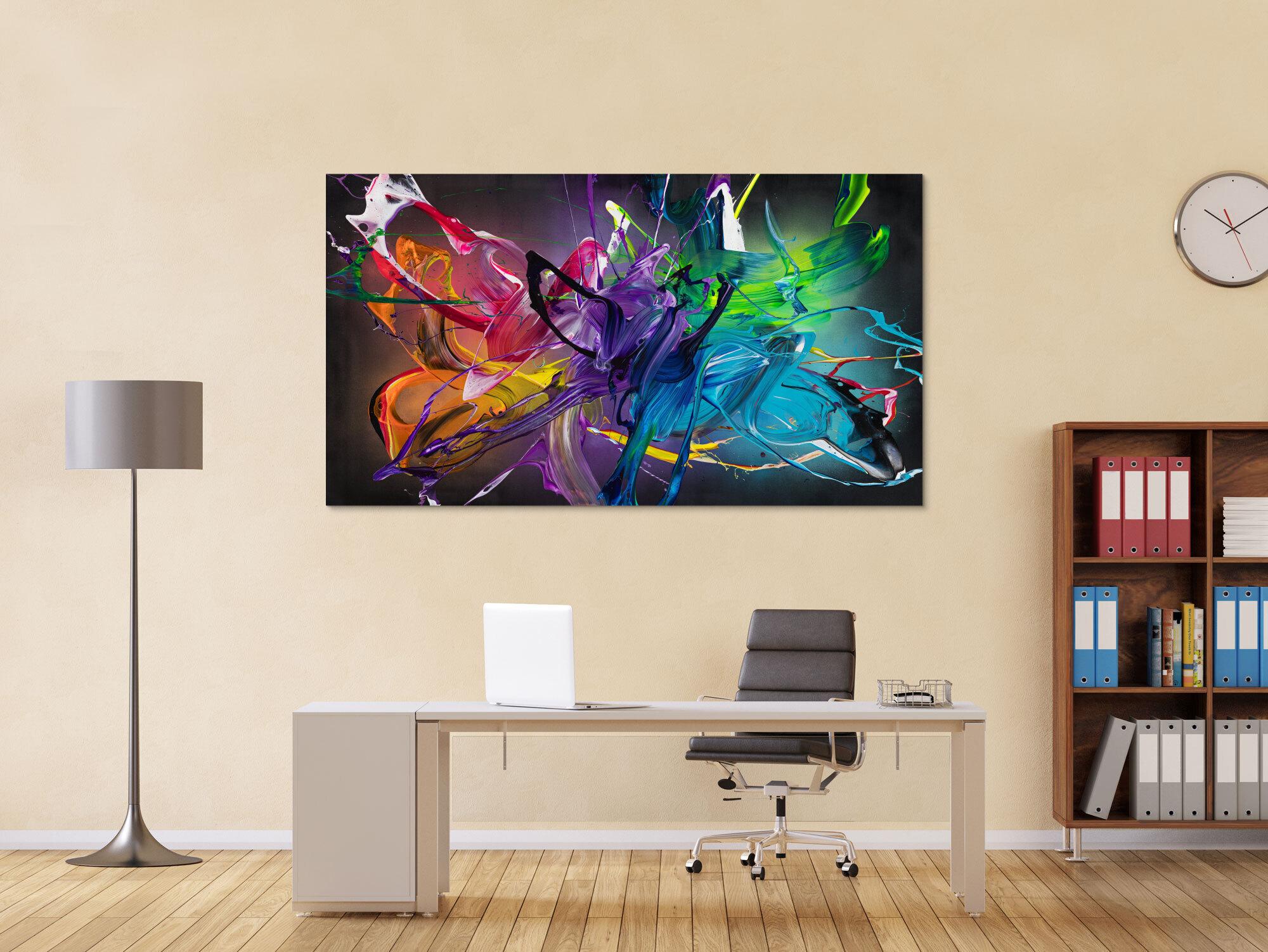 Gemälde Original abstrakt 100x180cm Action Painting Modern Art handgemalt Fluid Painting schwarz bunt violett Einzelstück