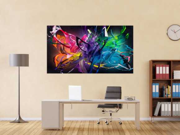 Gemälde Original abstrakt 100x180cm Action Painting Modern Art handgemalt Fluid Painting schwarz bunt violett Einzelstück