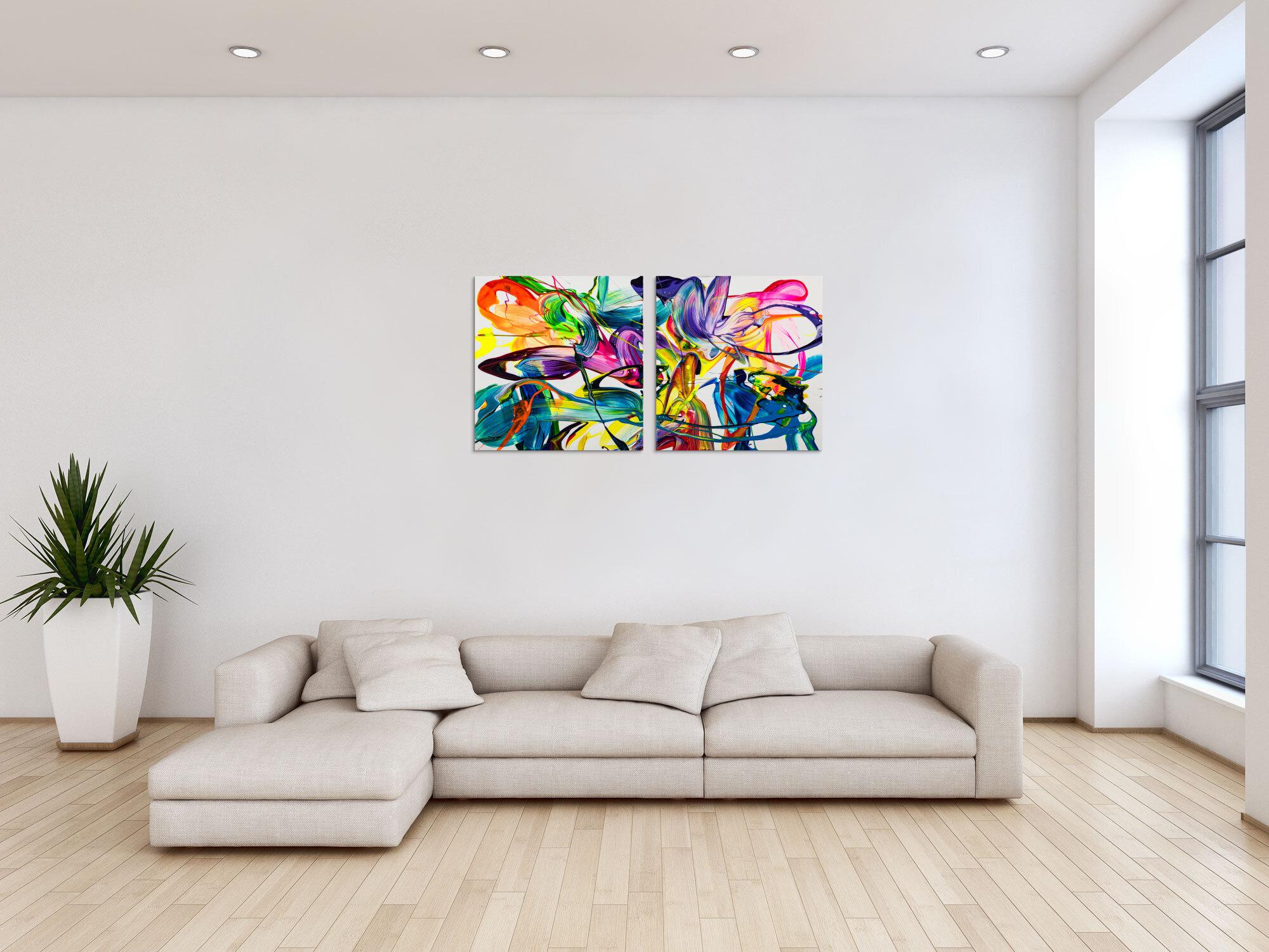Gemälde Original abstrakt 70x120cm Action Painting zeitgenössisch auf Leinwand Fluid Painting bunt weiß blau Einzelstück