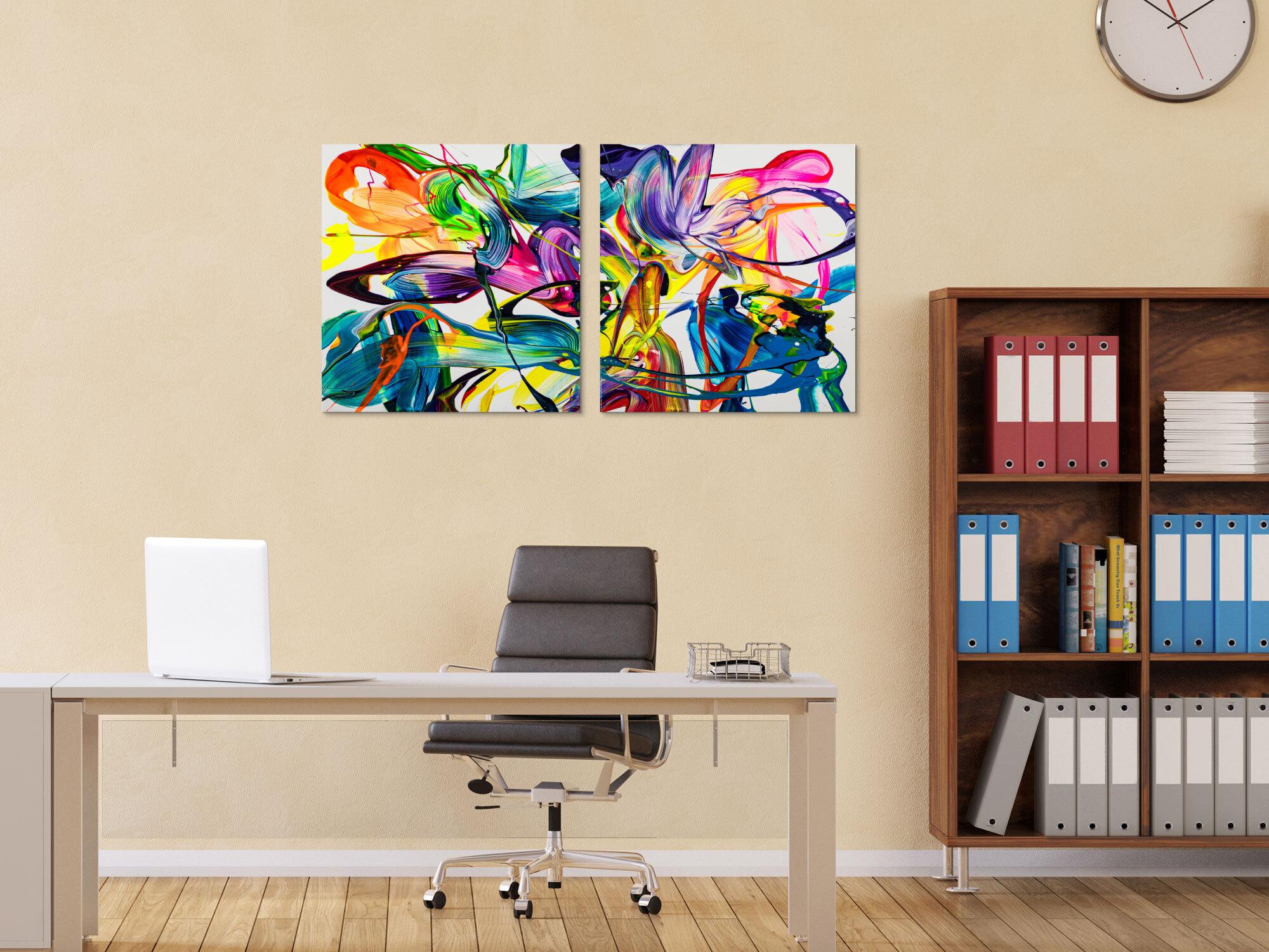 Gemälde Original abstrakt 70x120cm Action Painting zeitgenössisch auf Leinwand Fluid Painting bunt weiß blau Einzelstück