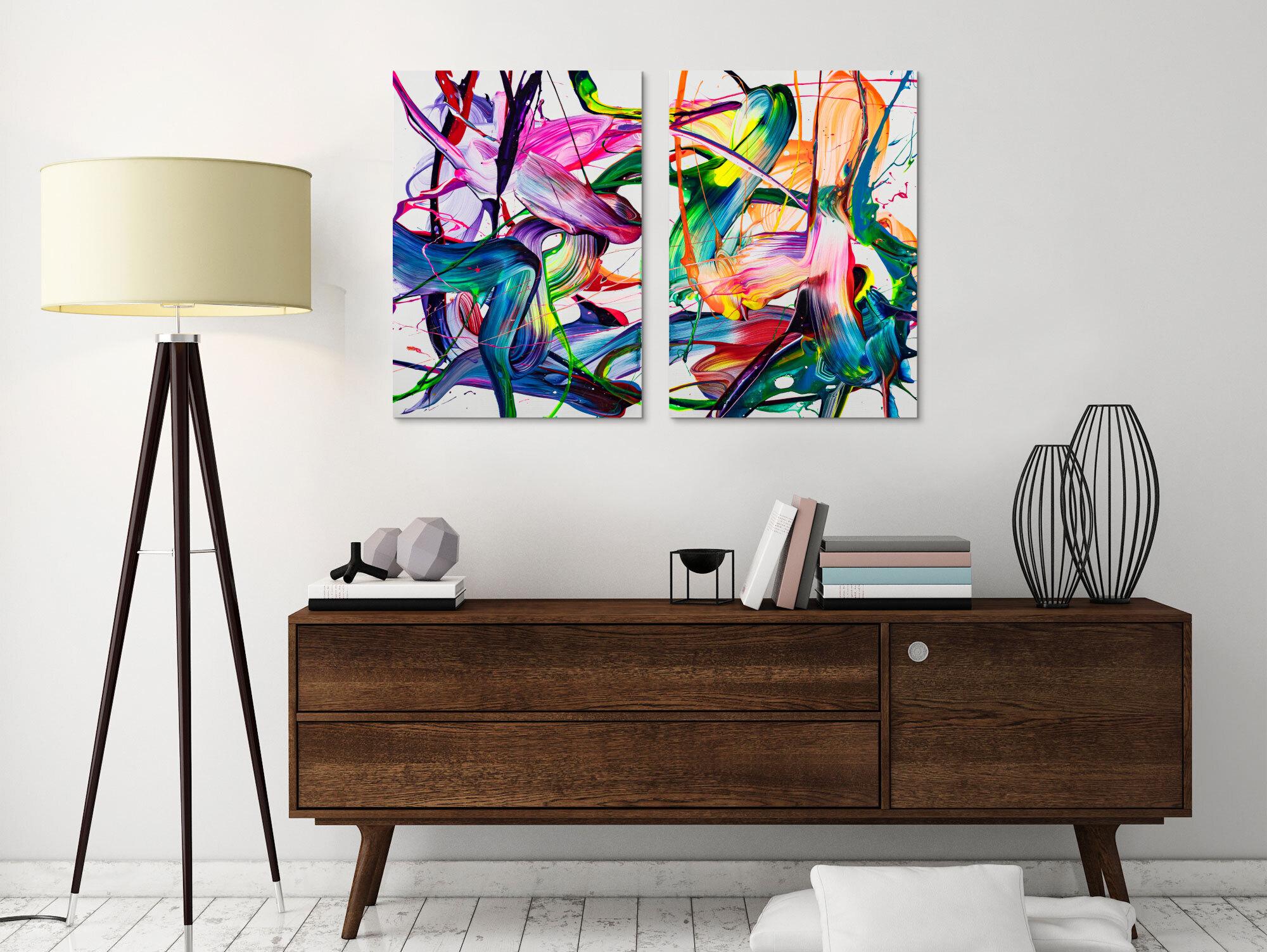 Abstraktes Original Gemälde 70x100cm Action Painting zeitgenössisch handgemalt Fluid Painting bunt weiß blau einzigartig