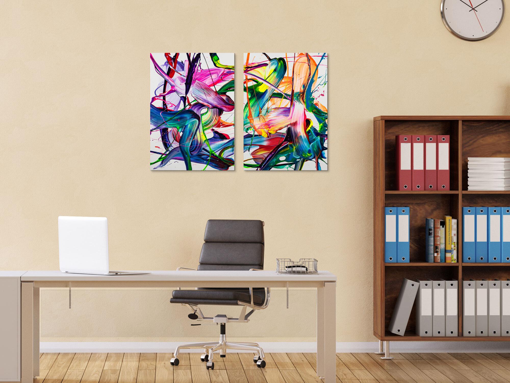 Abstraktes Original Gemälde 70x100cm Action Painting zeitgenössisch handgemalt Fluid Painting bunt weiß blau einzigartig