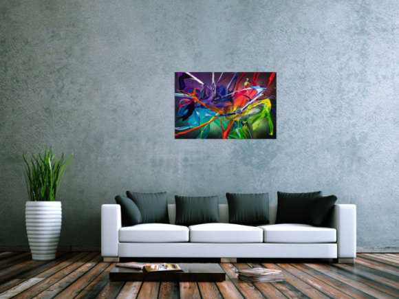 Original Gemälde abstrakt 60x90cm Action Painting zeitgenössisch handgemalt Fluid Painting bunt schwarz violett Unikat