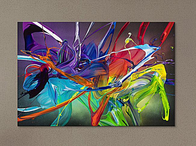 Original Gemälde abstrakt 60x90cm Action Painting zeitgenössisch handgemalt Fluid Painting bunt schwarz violett Unikat