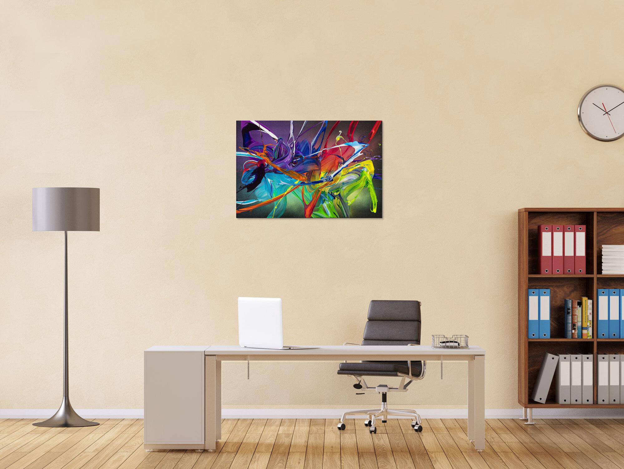 Original Gemälde abstrakt 60x90cm Action Painting zeitgenössisch handgemalt Fluid Painting bunt schwarz violett Unikat