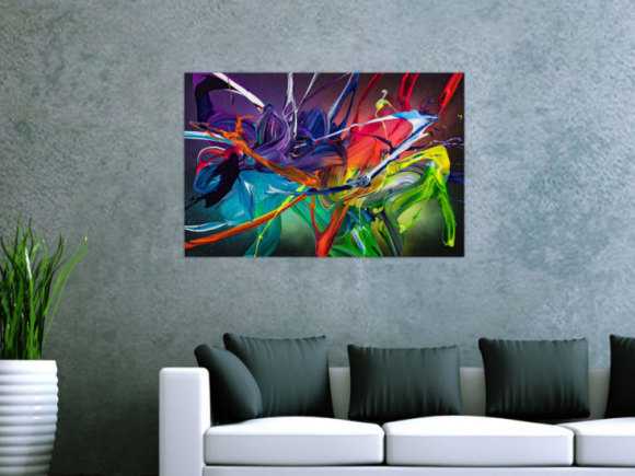 Original Gemälde abstrakt 60x90cm Action Painting zeitgenössisch handgemalt Fluid Painting bunt schwarz violett Unikat