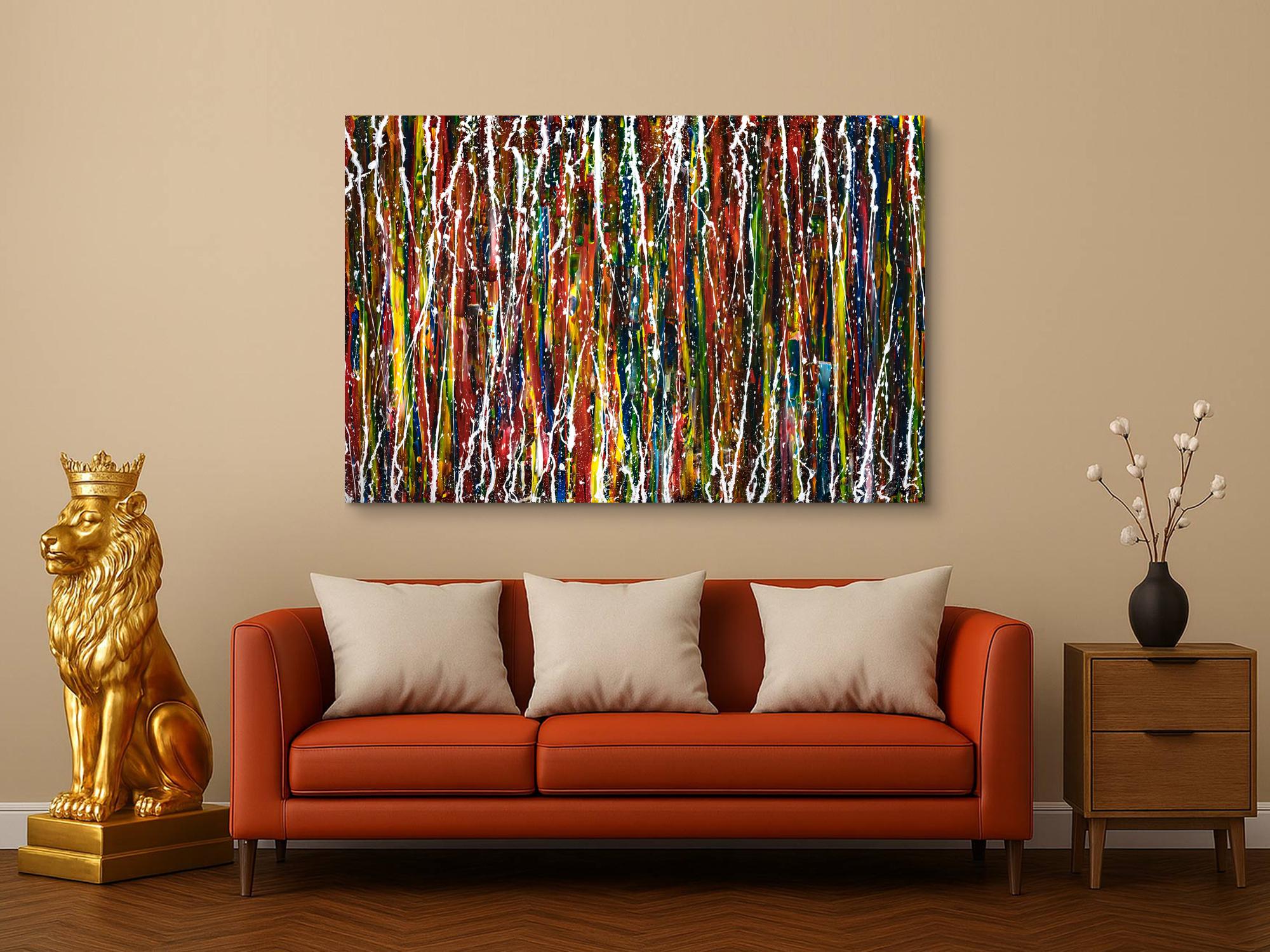 Abstraktes Original Gemälde 100x150cm Spachteltechnik Moderne Kunst handgefertigt Action Painting bunt rot blau Einzelstück