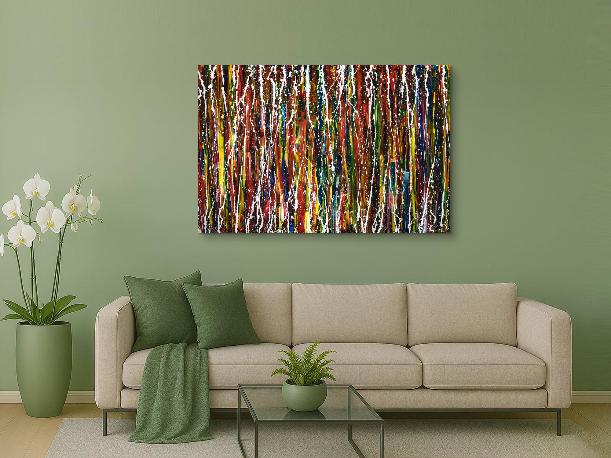 Abstraktes Original Gemälde 100x150cm Spachteltechnik Moderne Kunst handgefertigt Action Painting bunt rot blau Einzelstück