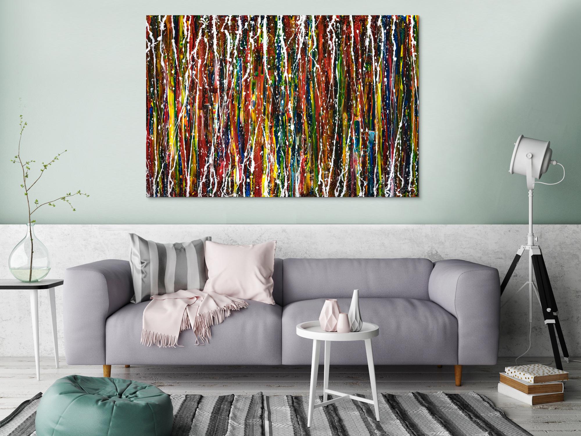 Abstraktes Original Gemälde 100x150cm Spachteltechnik Moderne Kunst handgefertigt Action Painting bunt rot blau Einzelstück