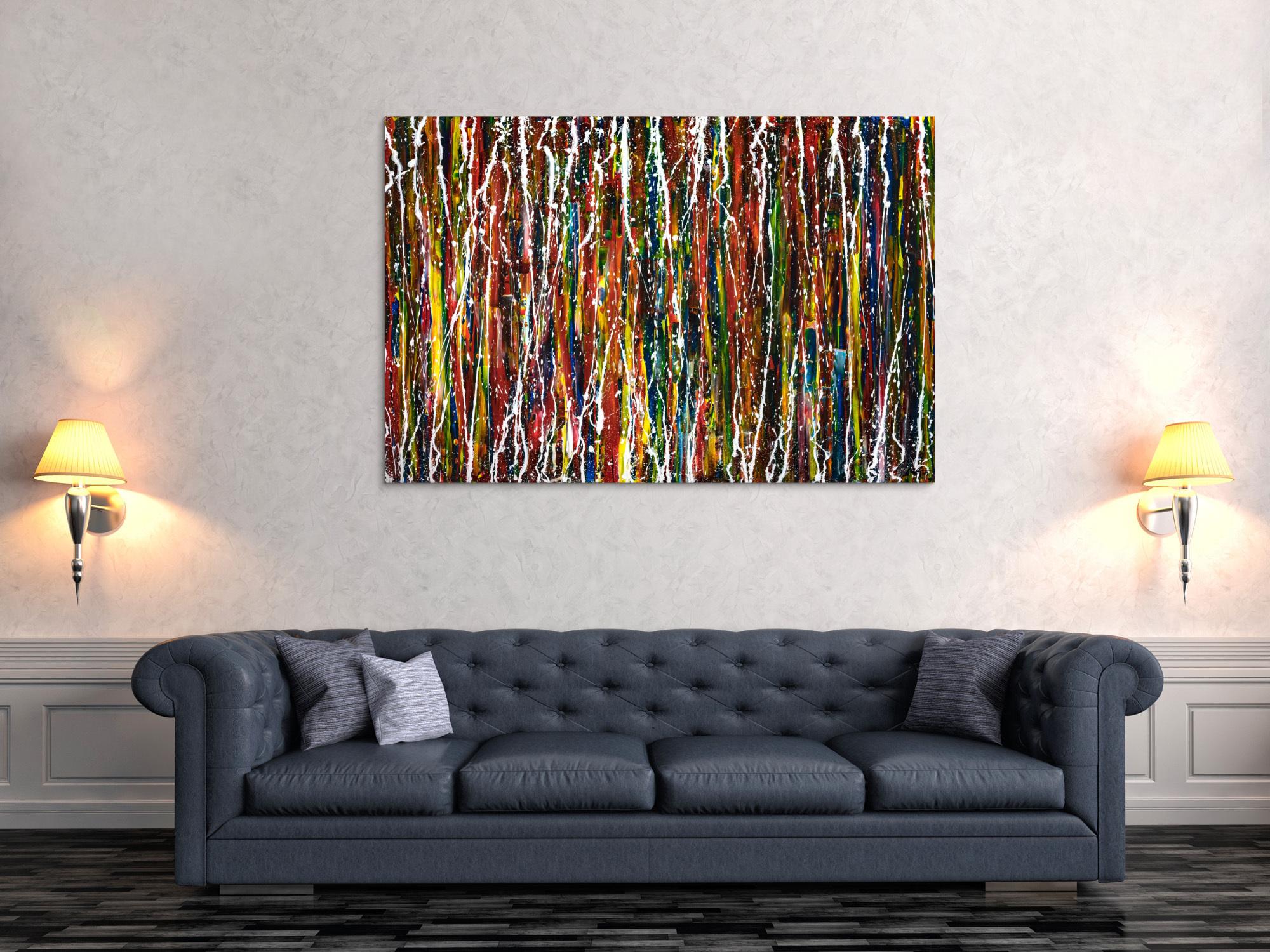 Abstraktes Original Gemälde 100x150cm Spachteltechnik Moderne Kunst handgefertigt Action Painting bunt rot blau Einzelstück