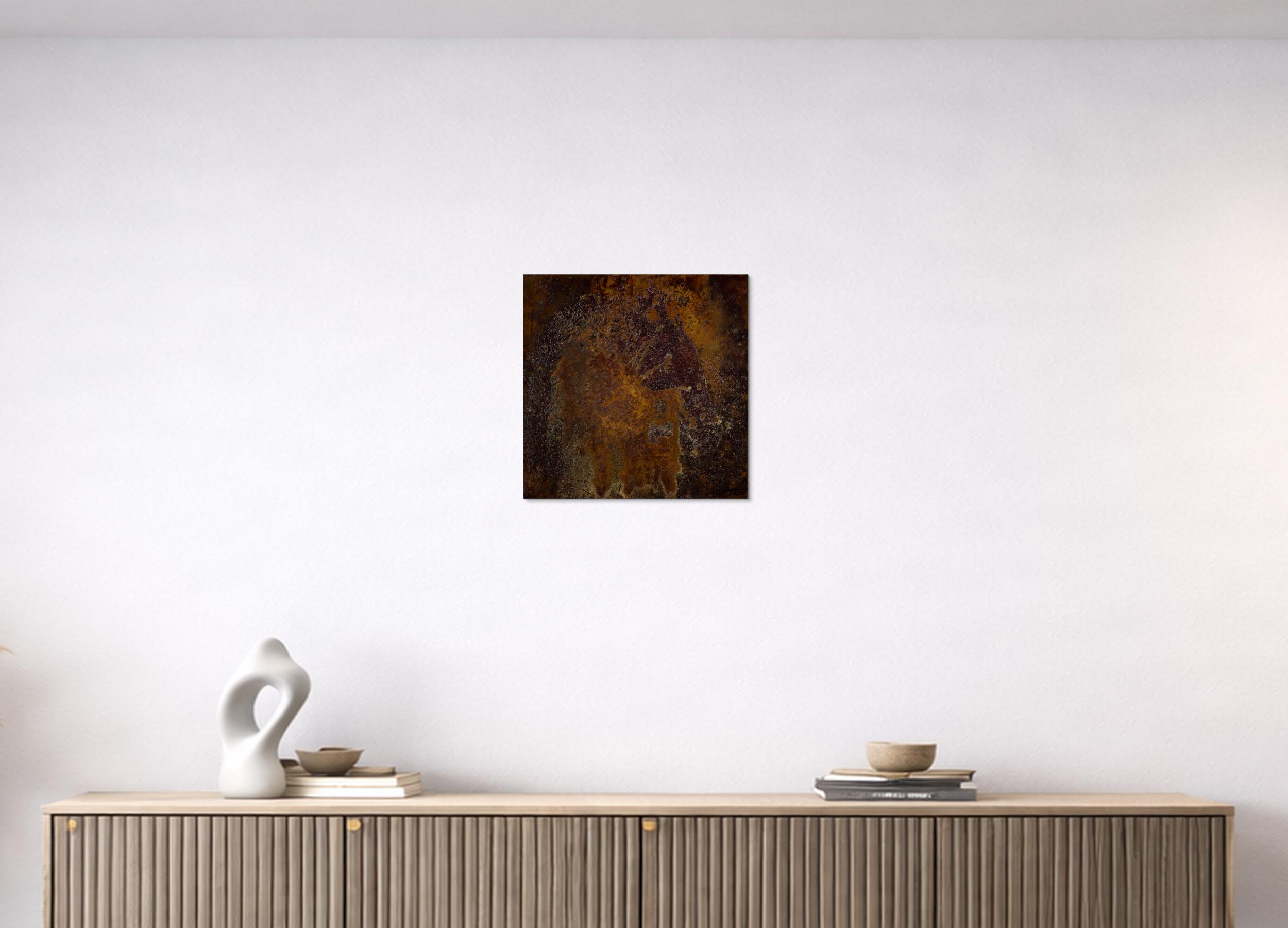 Rostmalerei 40x40cm quadratisch abstraktes Original-Gemälde aus echtem Rost auf Leinwand