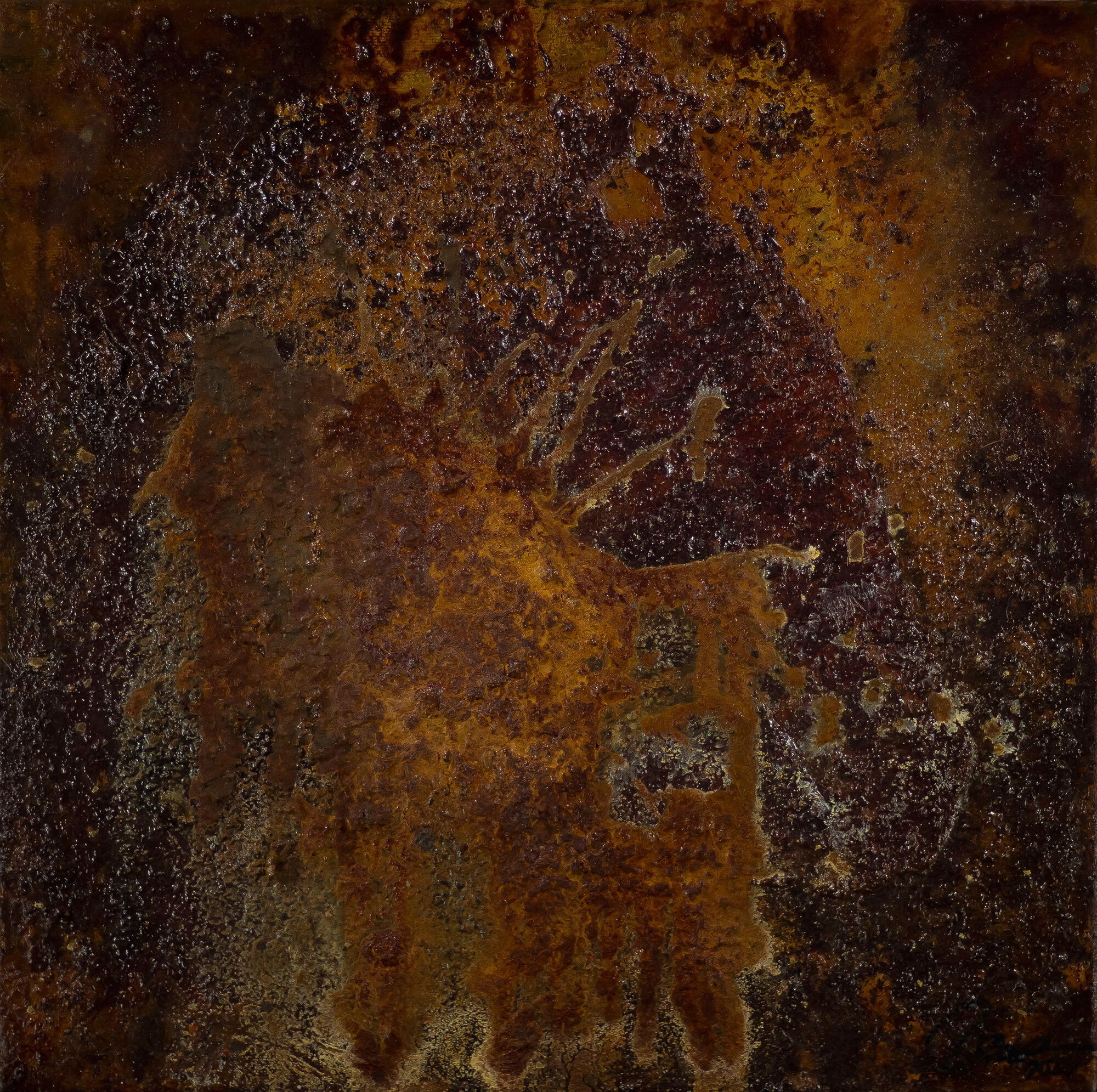 Rostmalerei 40x40cm quadratisch abstraktes Original-Gemälde aus echtem Rost auf Leinwand