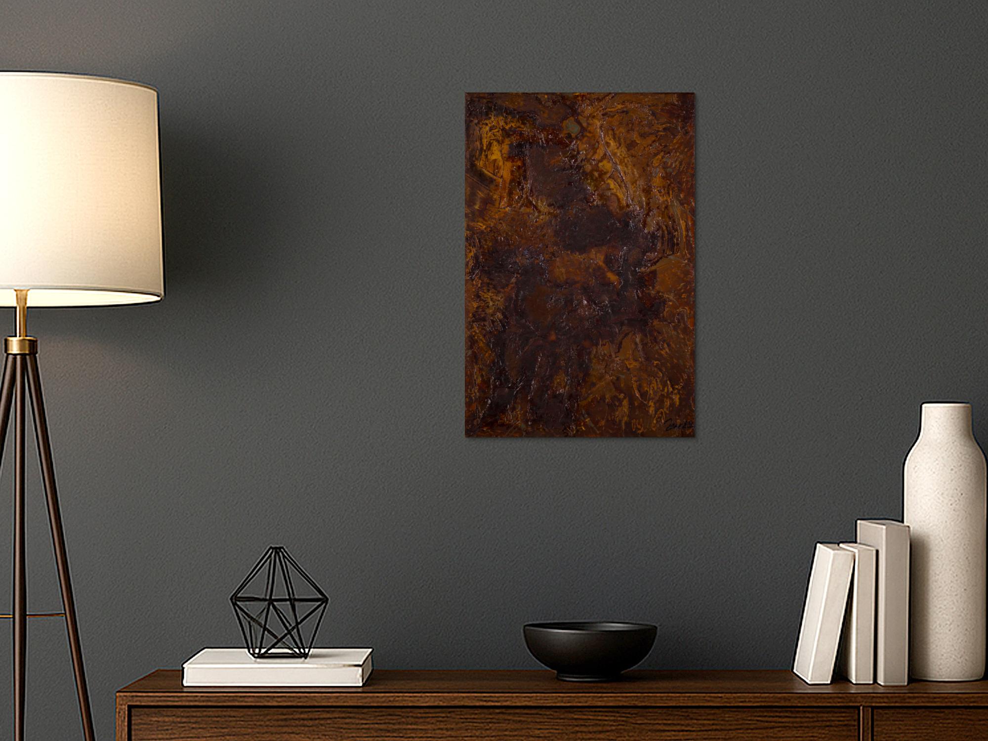 Rost auf Leinwand 60x40cm Hochformat – Abstraktes Originalgemälde in Braun Orange