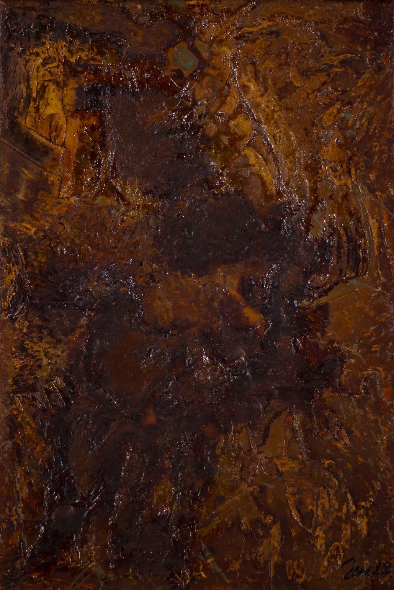 Rost auf Leinwand 60x40cm Hochformat – Abstraktes Originalgemälde in Braun Orange