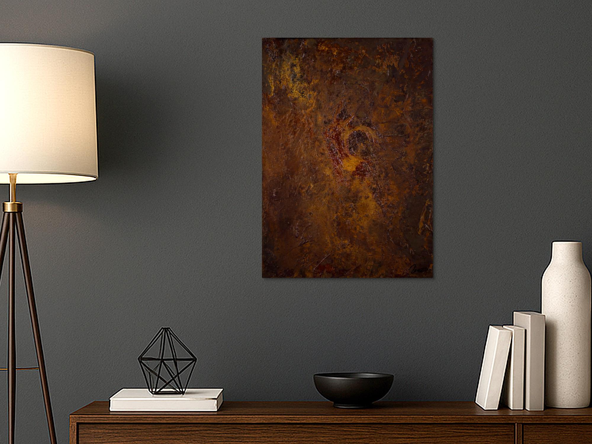 Rostfarbe auf Leinwand abstrakt – 70x50cm Hochformat Original-Gemälde