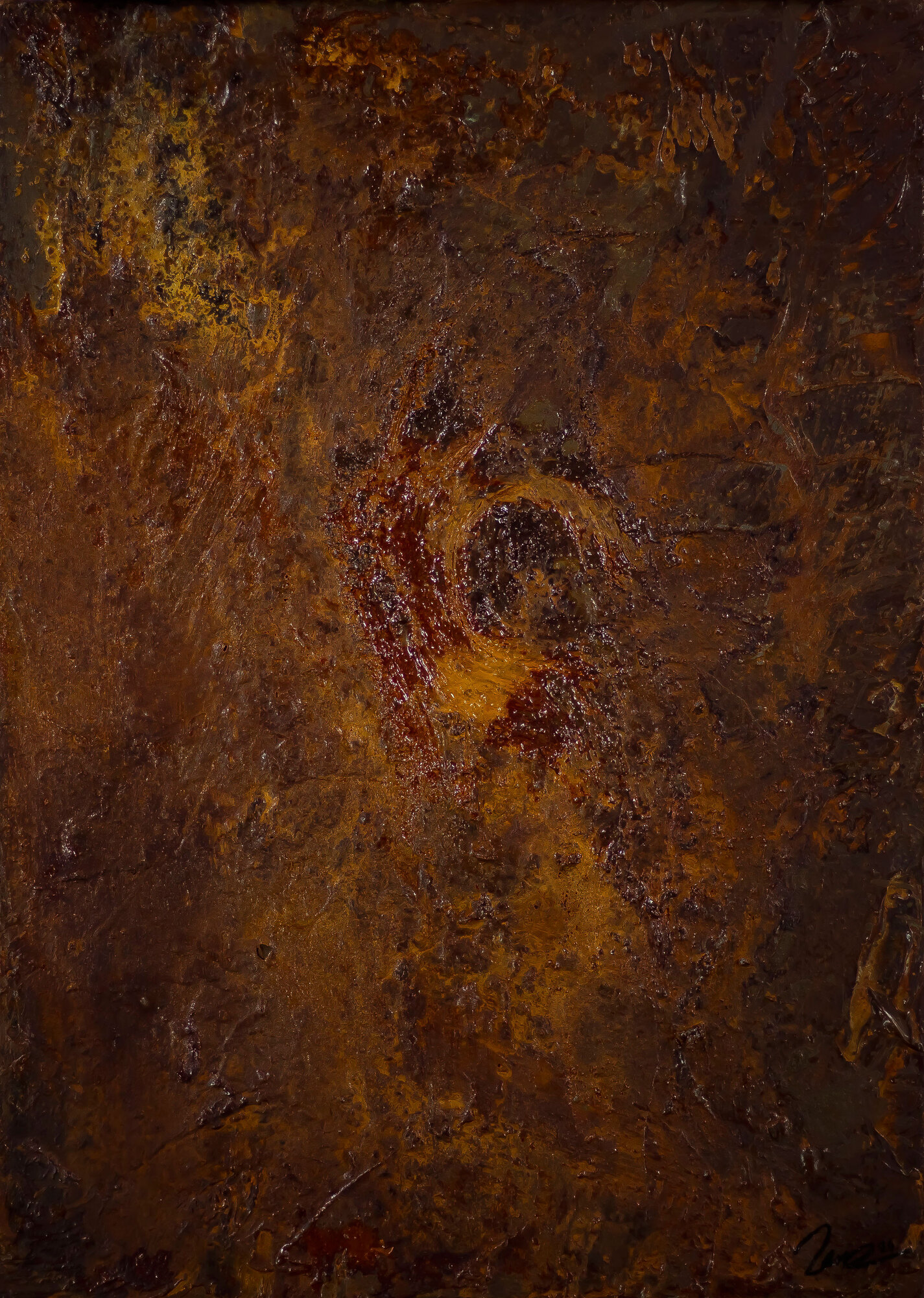 Rostfarbe auf Leinwand abstrakt – 70x50cm Hochformat Original-Gemälde