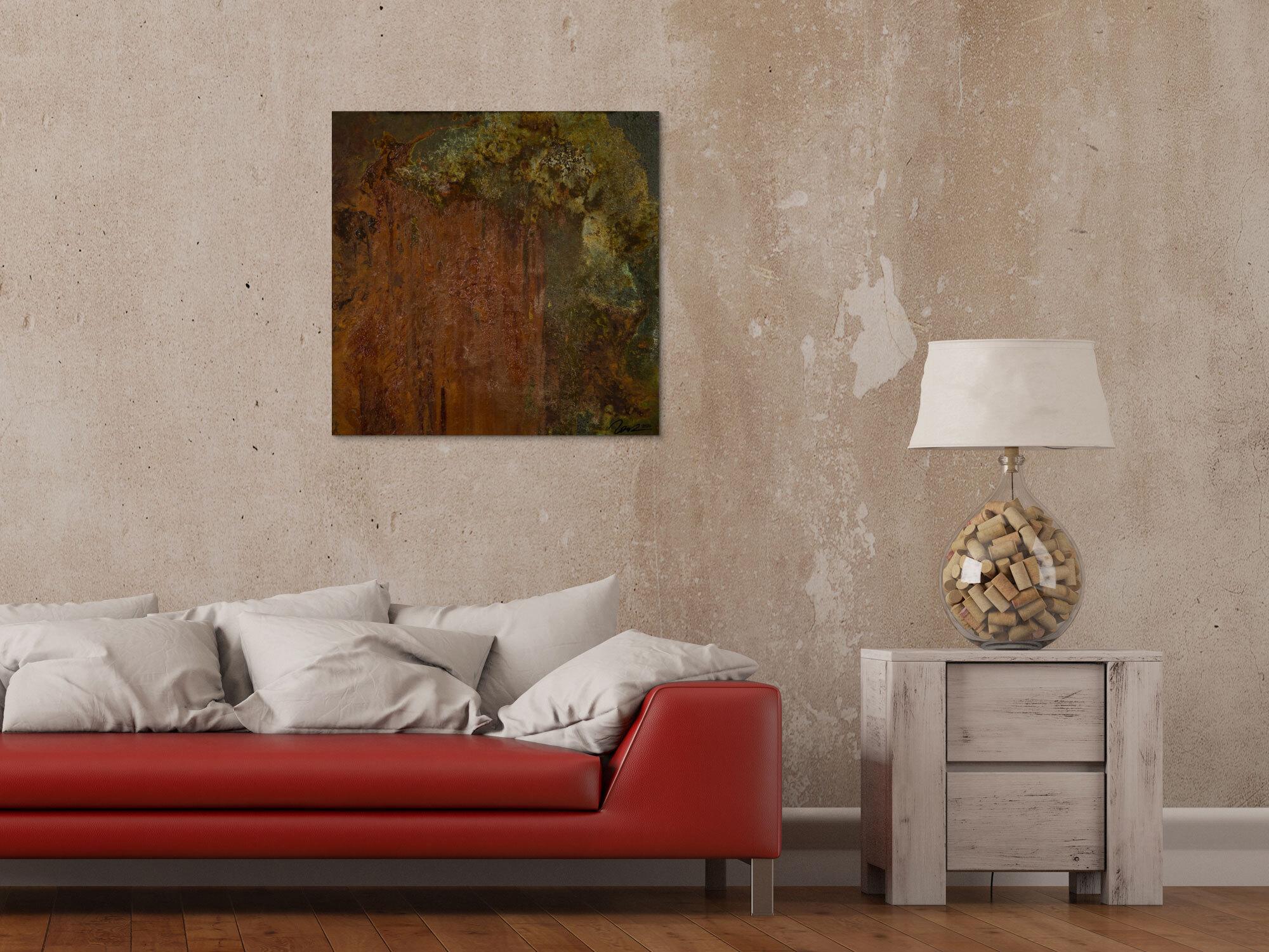 Abstraktes Gemälde aus Rost 60x60cm quadratisch außergewöhnlich in Orange Beige & Anthrazit handgemalt