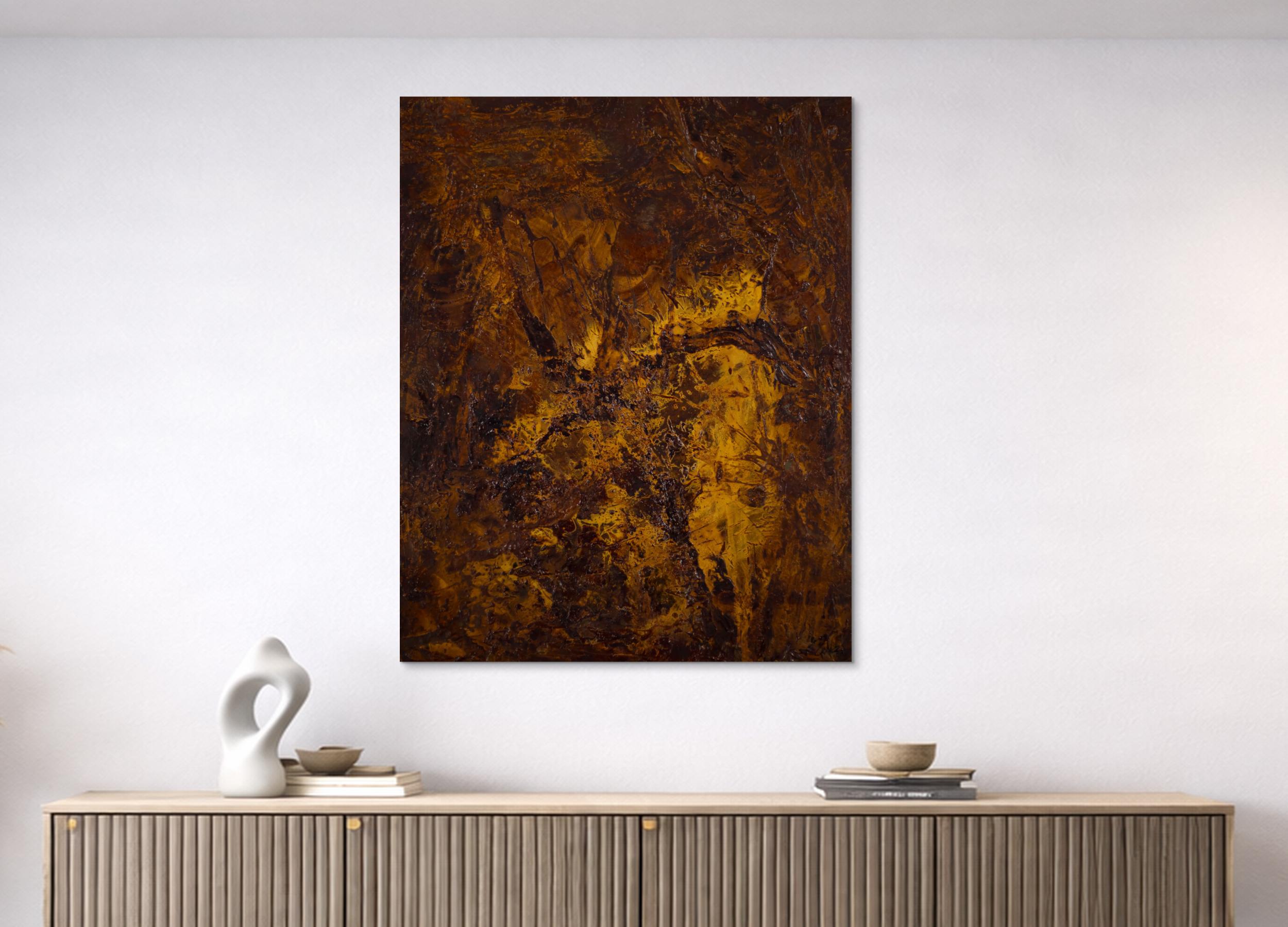 Rostbild auf Leinwand mit Struktur 100x80cm Hochformat – Abstraktes Original-Gemälde