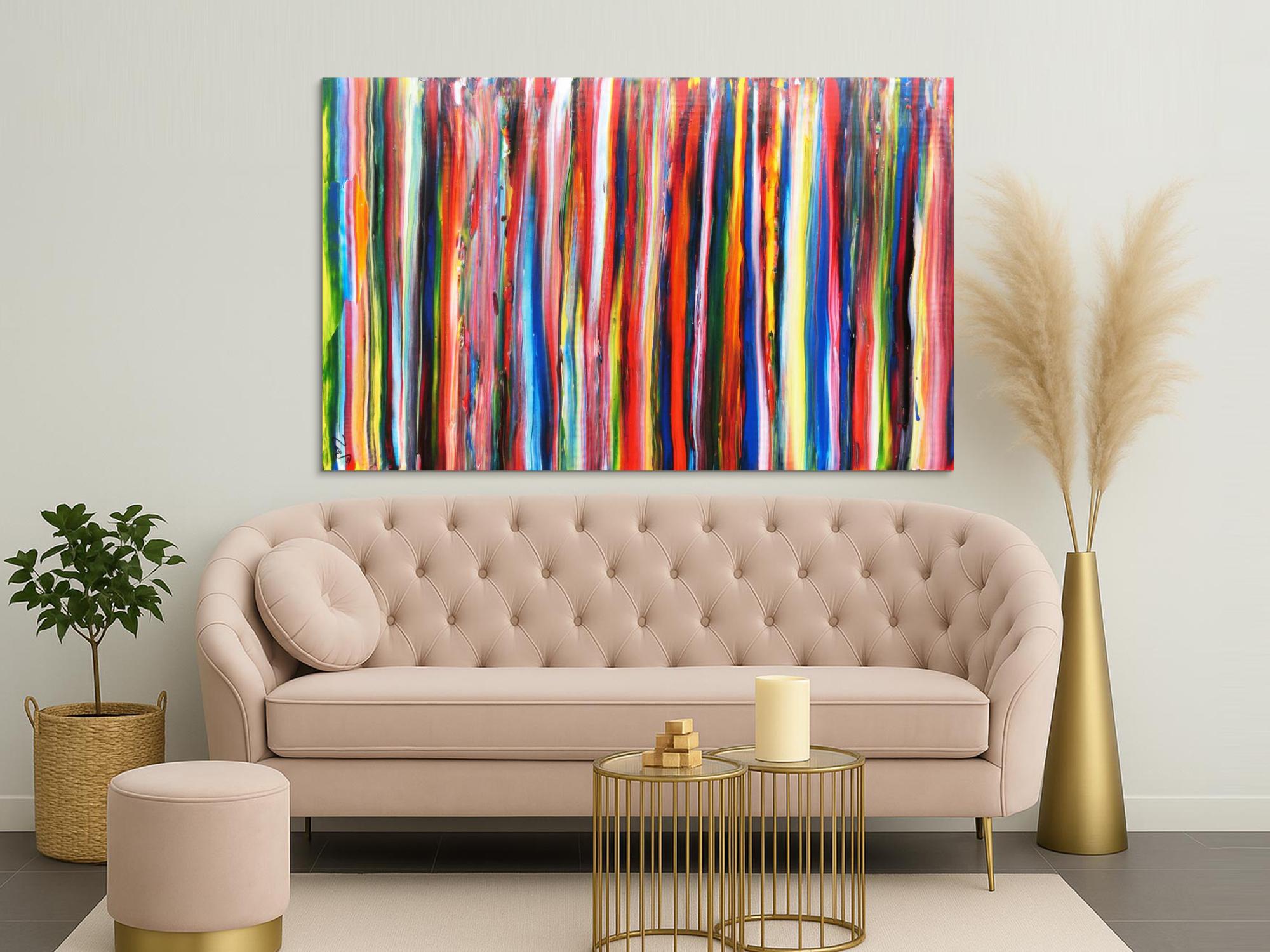 Abstraktes Acrylbild bunte Streifen modern