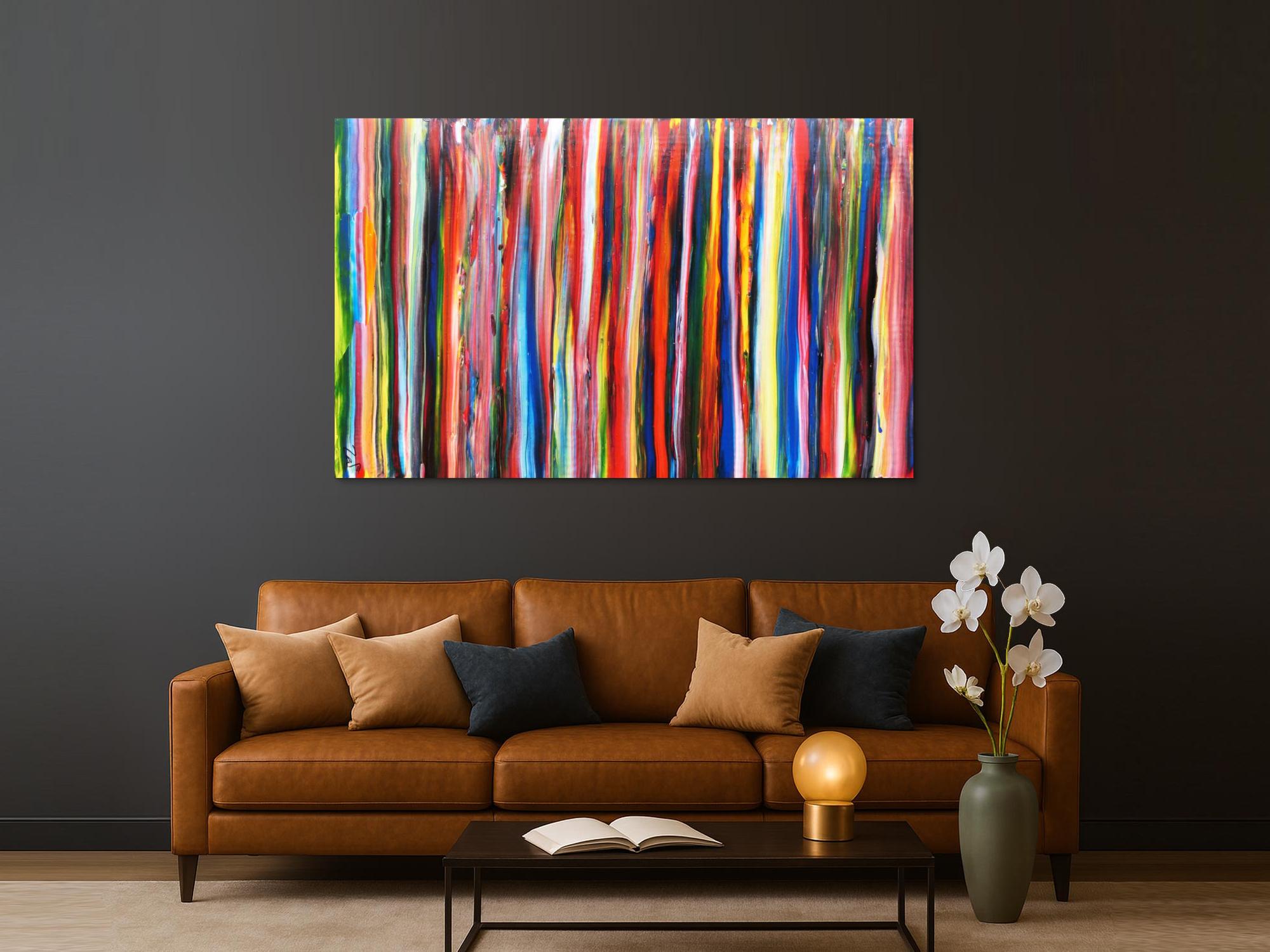 Abstraktes Acrylbild bunte Streifen modern