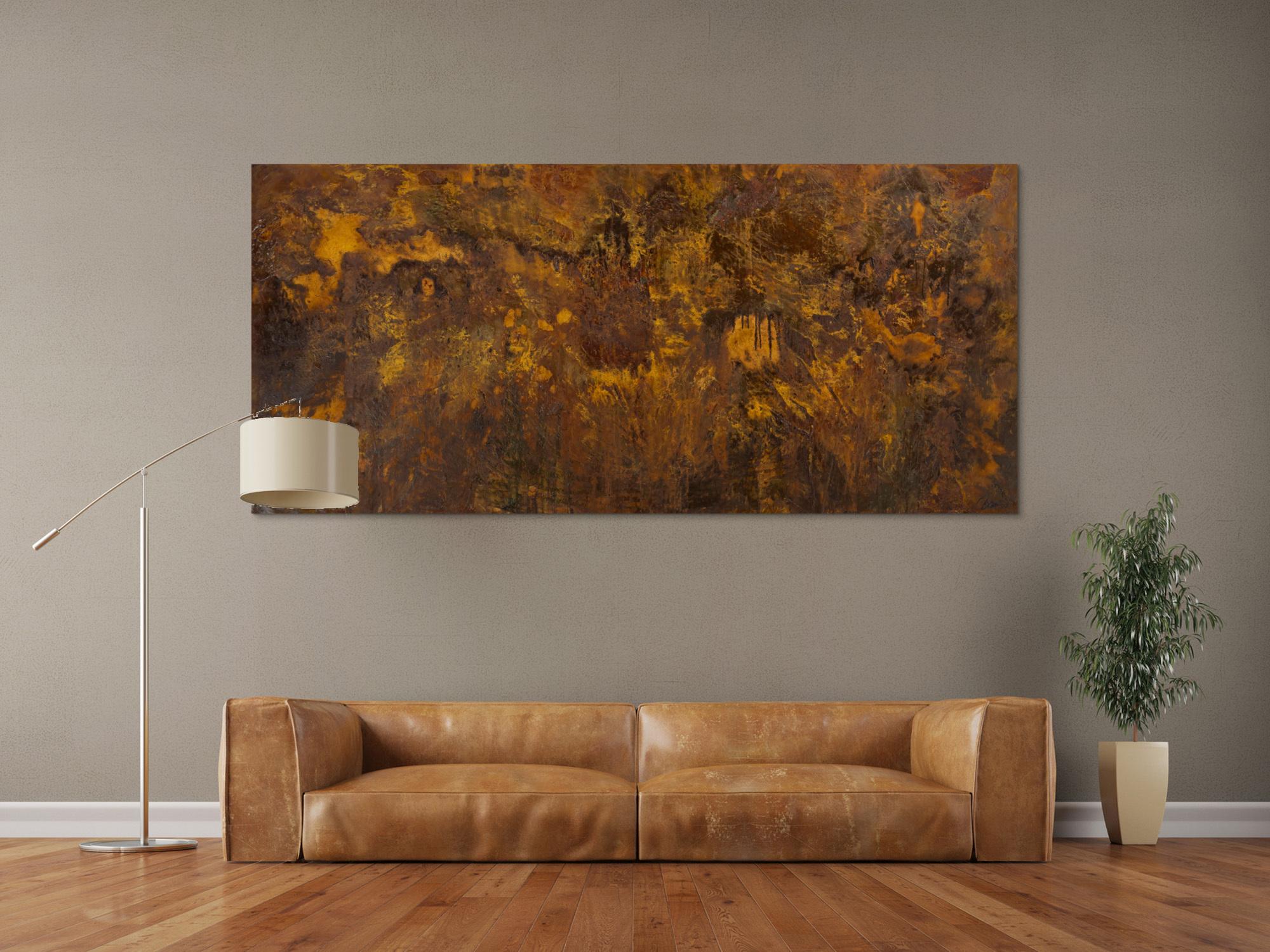 Echter Rost auf Leinwand 90x200cm Panorama - Abstrakte Originalmalerei aus Rostfarbe