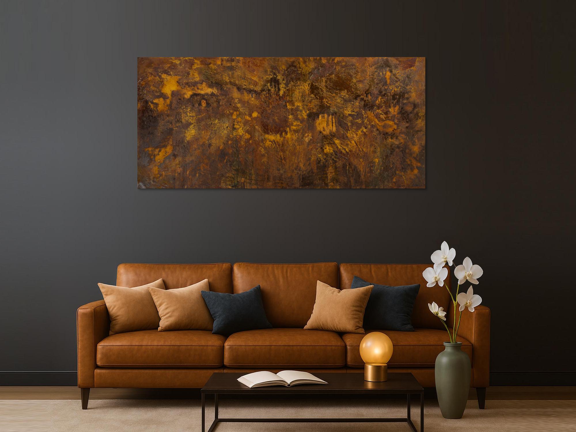 Echter Rost auf Leinwand 90x200cm Panorama - Abstrakte Originalmalerei aus Rostfarbe