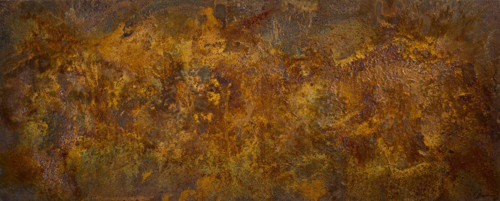 Abstraktes Rostgemälde 80x200cm Panoramaformat Orange-Braun Original