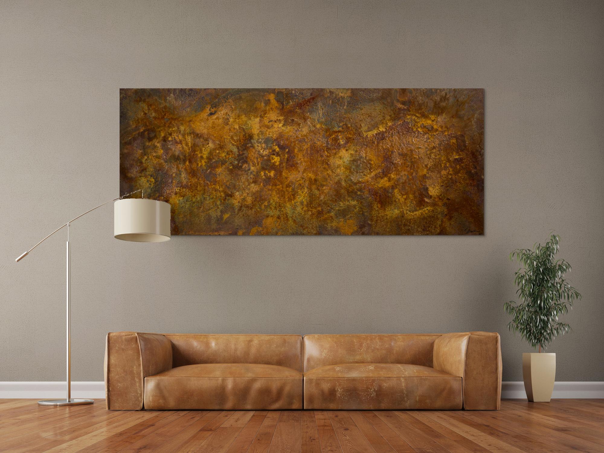 Abstraktes Rostgemälde 80x200cm Panoramaformat Orange-Braun Original