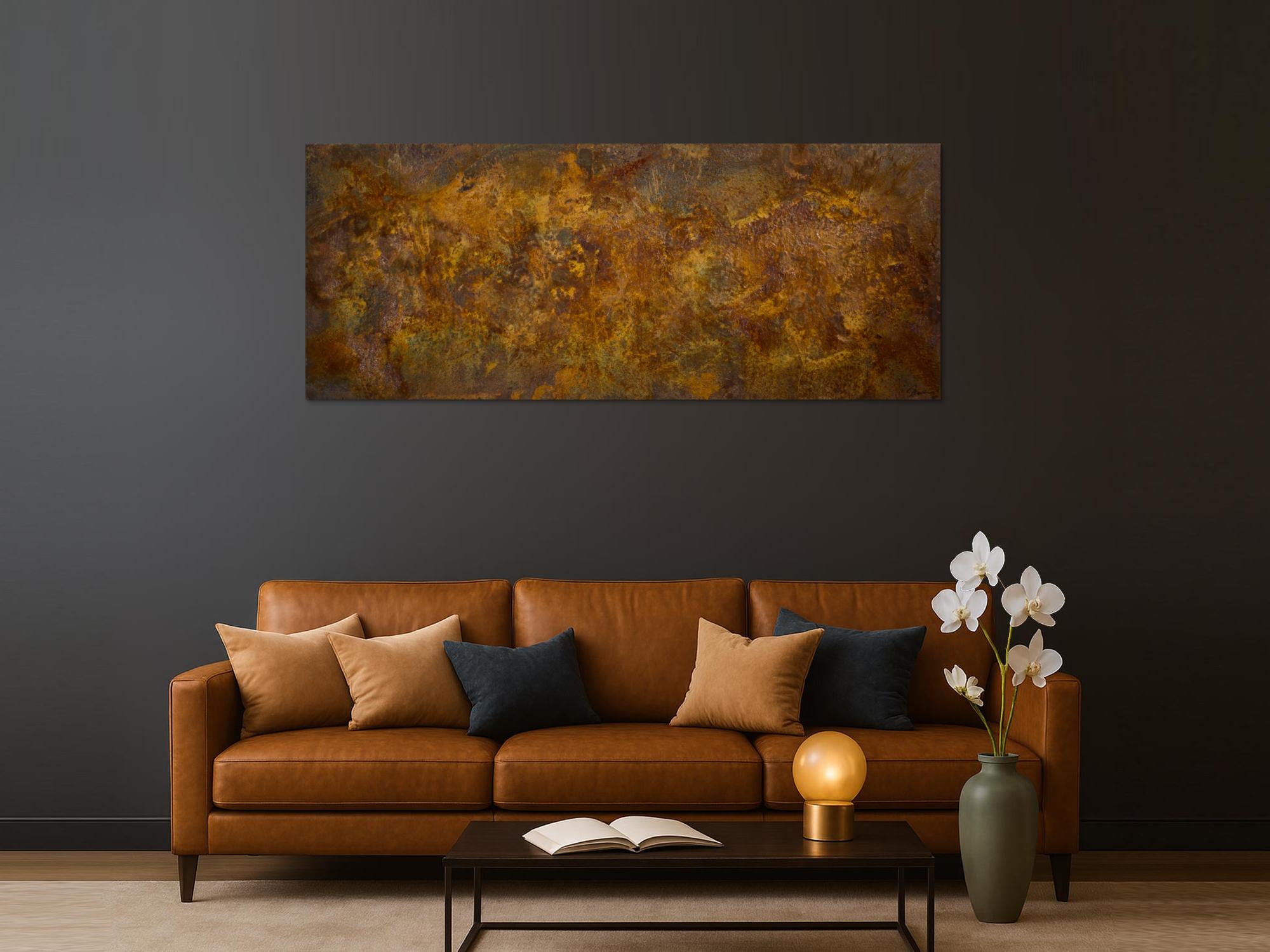 Abstraktes Rostgemälde 80x200cm Panoramaformat Orange-Braun Original